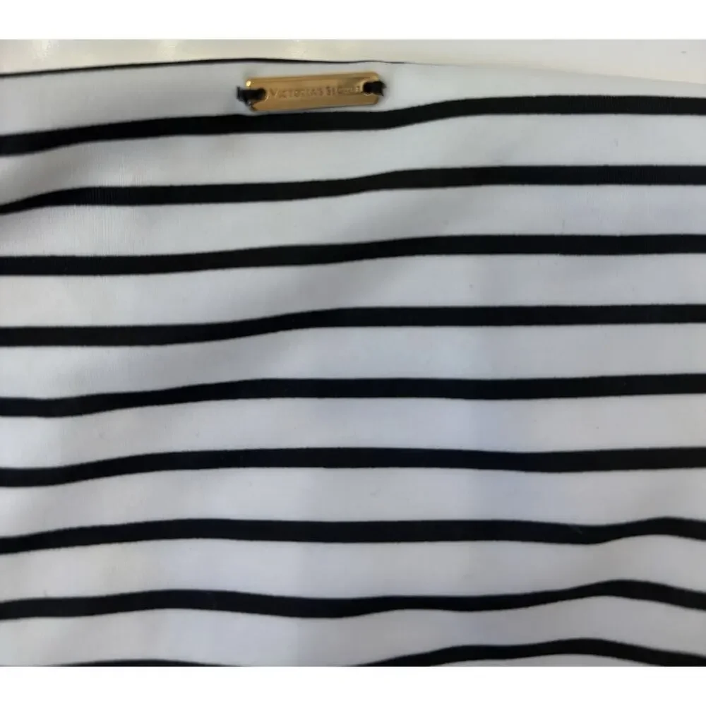 Victorias Secret Essential Side Tie Bikini Bottom Size Large White/Black Stripes